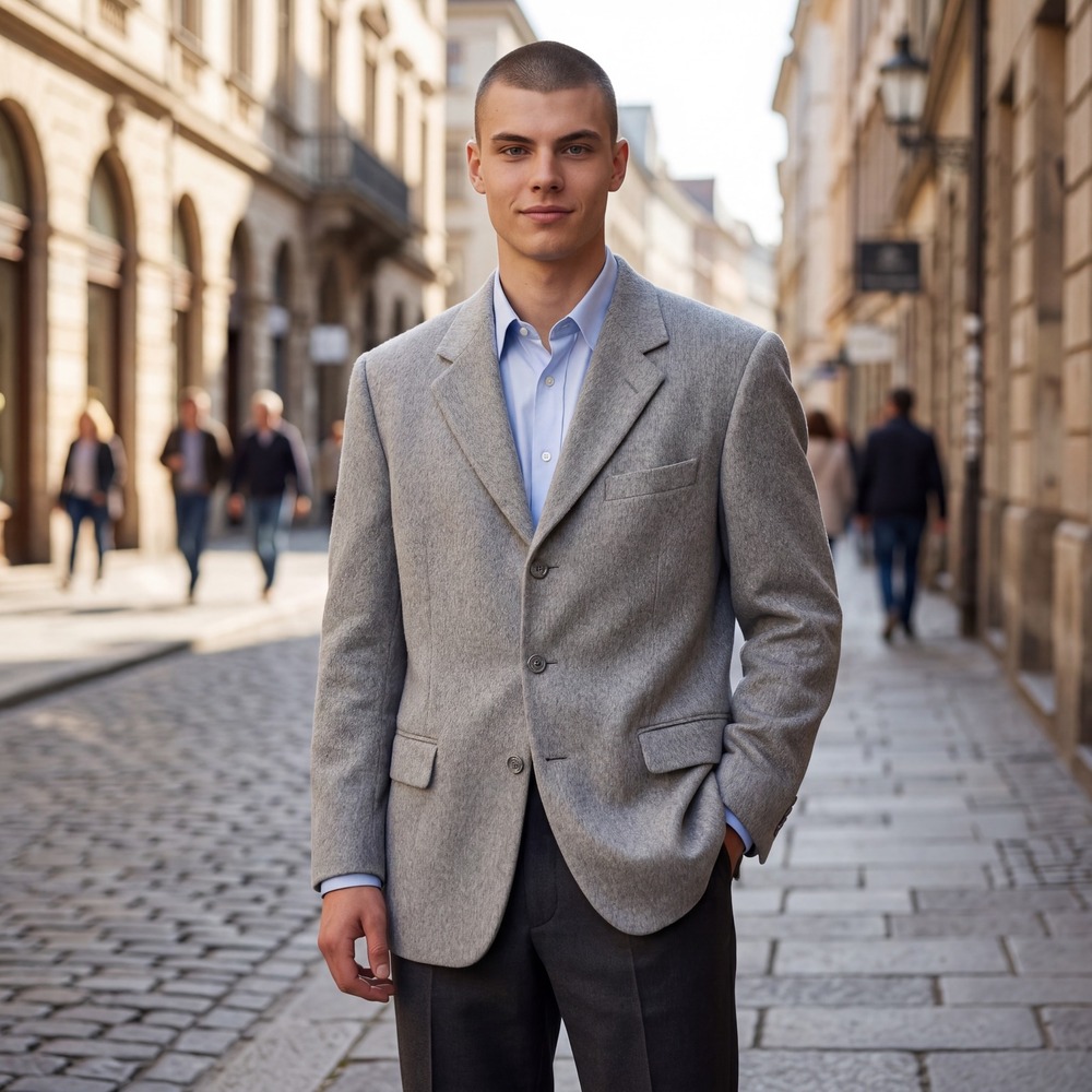 Andrew Fezza New York Mens‎ 44L Blazer 100% Pure Cashmere Grey 3-Button Coat